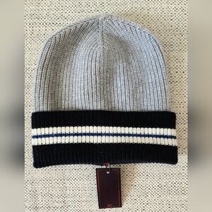 NWT ISAIA Napoli 100% Cashmere Gray / Dark Blue Knit Beanie Made In Italy Size:M